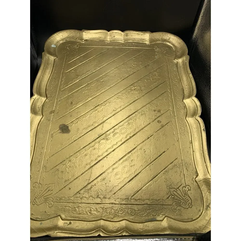 Vtg OFM Florence Italy rectangle ornate tray, serving Vanity Display 16.5”x 12.5